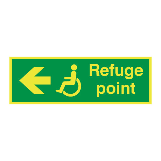 Photoluminescent Disabled Fire Exit and Refuge Signs - Arrow Left - Direct Signs
