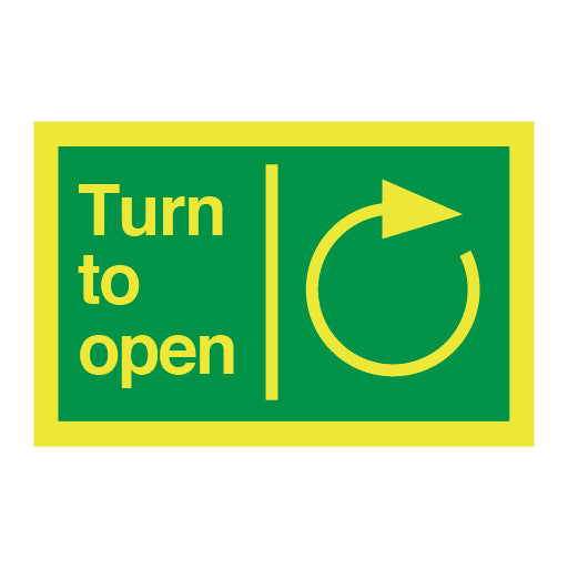 Photoluminesent Fire Signs - Turn Clockwise to Open Sign - Direct Signs