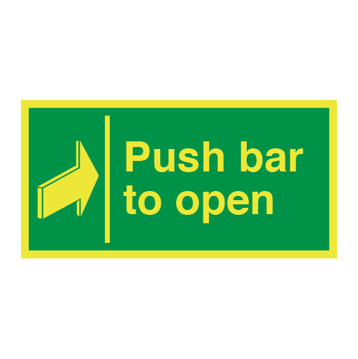 Photoluminescent Push Bar to Open with Tick Sign - Direct Signs