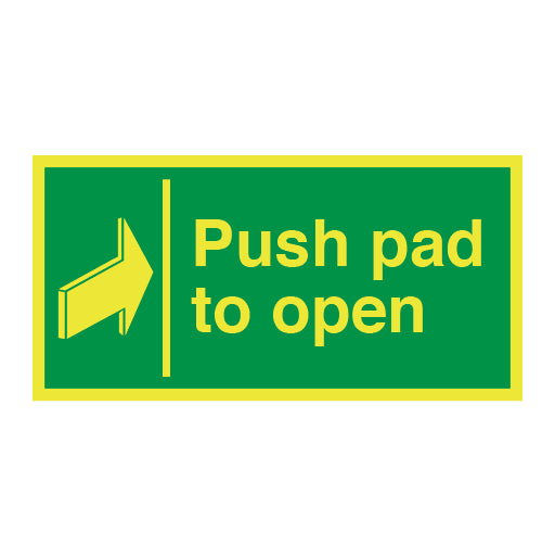 Photoluminescent Push Pad to Open with Arrow Sign - Direct Signs
