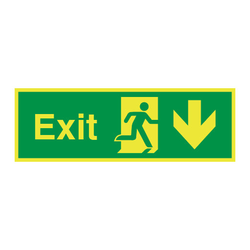 Photoluminescent Exit Symbol Arrow Down Right Sign - Direct Signs