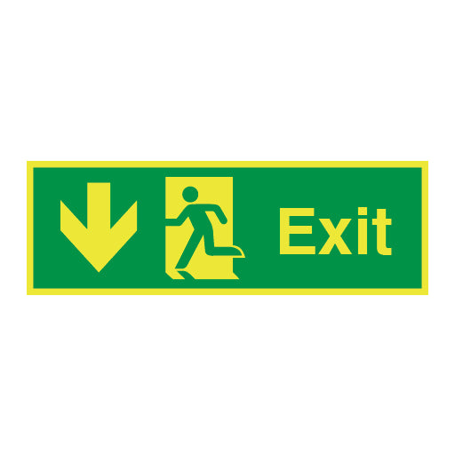 Photoluminescent Exit Symbol Arrow Down Left Sign - Direct Signs