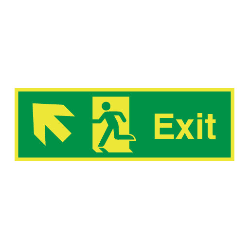 Photoluminescent Exit symbol arrow angled up left Sign - Direct Signs