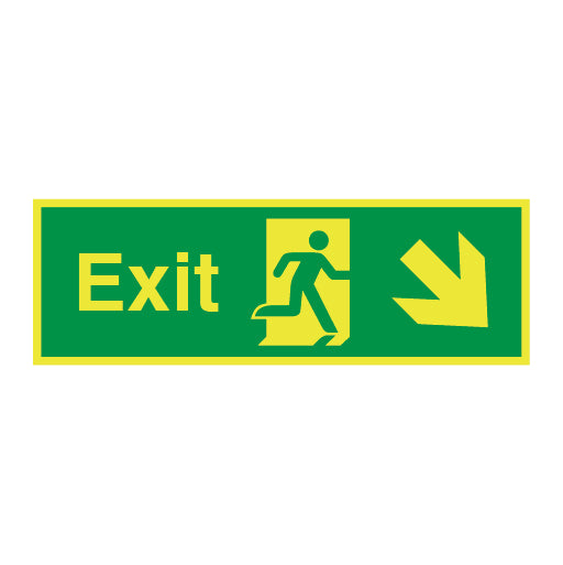 Photoluminescent Exit Symbol Arrow Angled Down Right Sign - Direct Signs