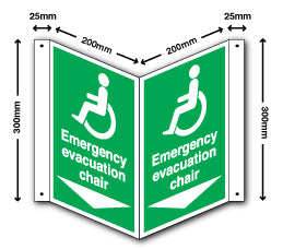 Disabled Fire Exit and Refuge Signs - Emergency Evacuation Chair Arrow Down - Direct Signs
