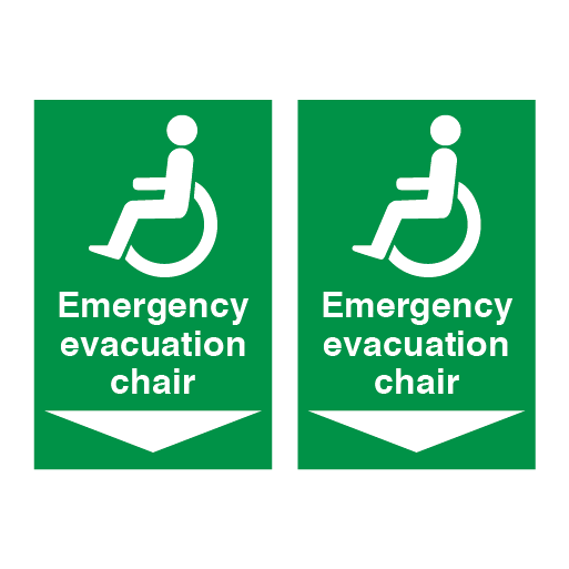 Disabled Fire Exit and Refuge Signs - Emergency Evacuation Chair Arrow Down - Direct Signs
