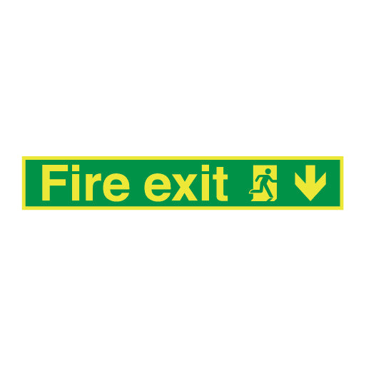Photoluminescent Fire Exit Symbol Arrow Down Right Long Sign - Photoluminescent Self Adhesive Vinyl / 900mm X 150mm - Direct Signs