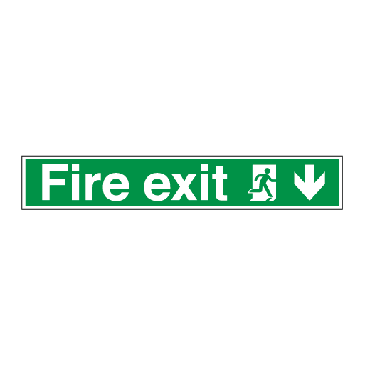 Fire Exit Running Man Arrow Down Right Long - Direct Signs