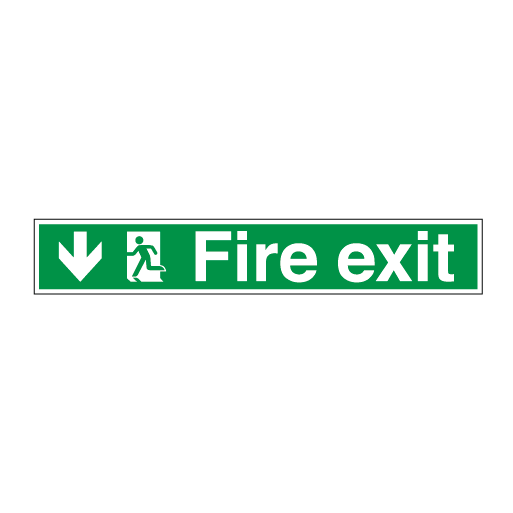Fire Exit Symbol Arrow Down Left Long - Direct Signs