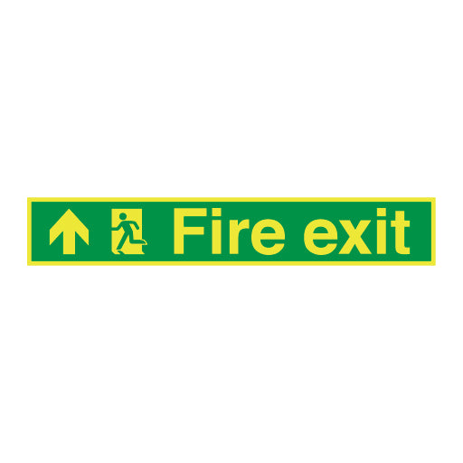 Photoluminescent Fire exit symbol arrow up long (left) Sign - Direct Signs