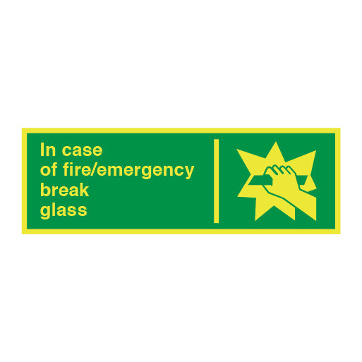 Photoluminescent In Case of Fire/emergency Break Glass Sign - Direct Signs
