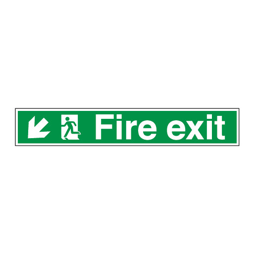 Fire Exit Running Man Symbol Arrow Angled Down Left - Direct Signs