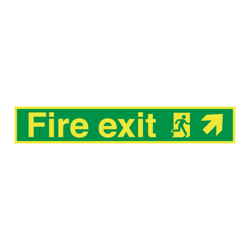 Photoluminescent Fire Exit Symbol Arrow Angular up Right Long Sign - Photoluminescent Self Adhesive Vinyl / 900mm X 150mm - Direct Signs