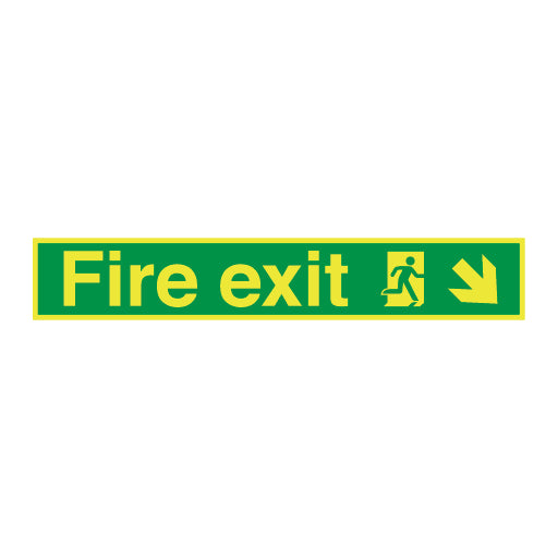 Photoluminescent Fire Exit Symbol Arrow Angular Down Right Long Sign - Direct Signs