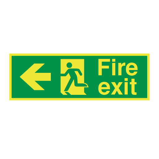 Photoluminescent Fire Exit Symbol Arrow Left Medium Sign - Direct Signs