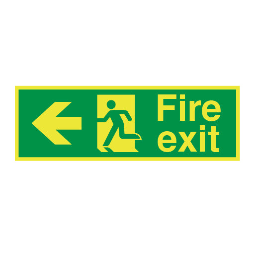 Photoluminescent Fire Exit Symbol Arrow Left Medium Sign - Direct Signs