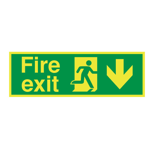 Photoluminescent Fire Exit Symbol Arrow Down Right Medium Sign - Direct Signs