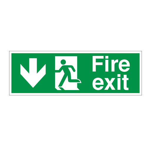 Fire Exit Symbol Arrow Down Left Medium - Direct Signs