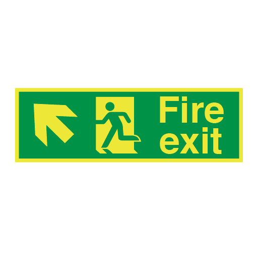 Photoluminescent Fire Exit Symbol Arrow Angled up Left Medium Sign - Direct Signs