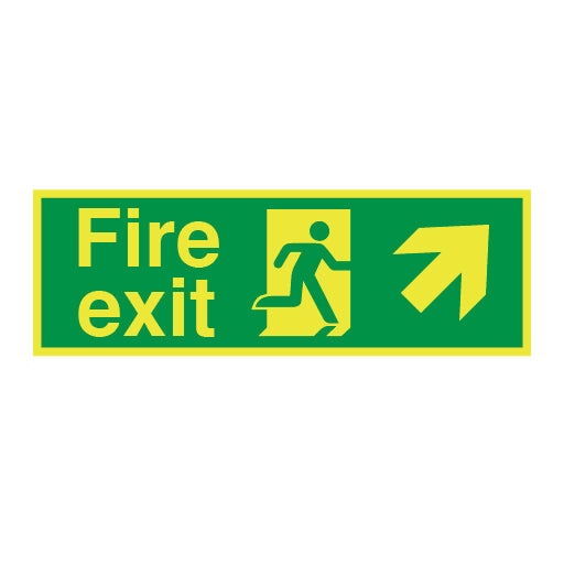 Photoluminescent Fire Exit Symbol Arrow Angular up Right Medium Sign - Direct Signs