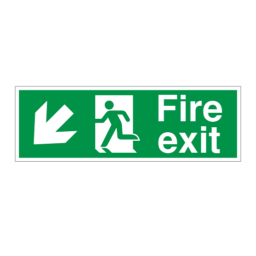 Fire Exit Symbol Arrow Angular Down Left Medium - Direct Signs