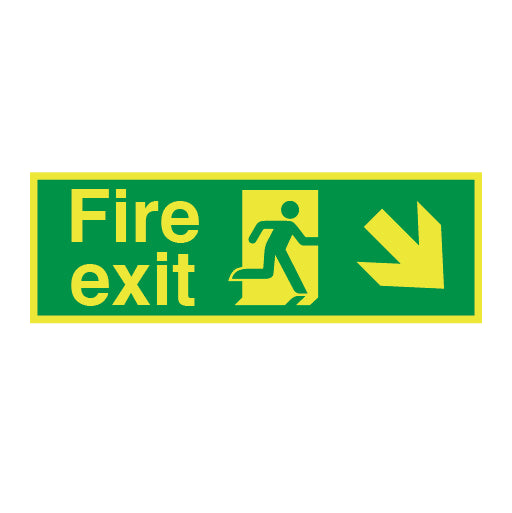 Photoluminescent Fire Exit Symbol Angular Arrow Down Right Medium Sign - Direct Signs