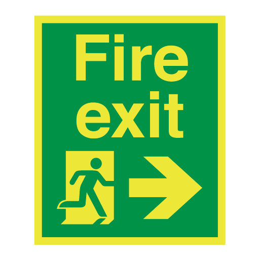 Photoluminesent Fire Exit Symbol Arrow Right Pillar Sign - Direct Signs