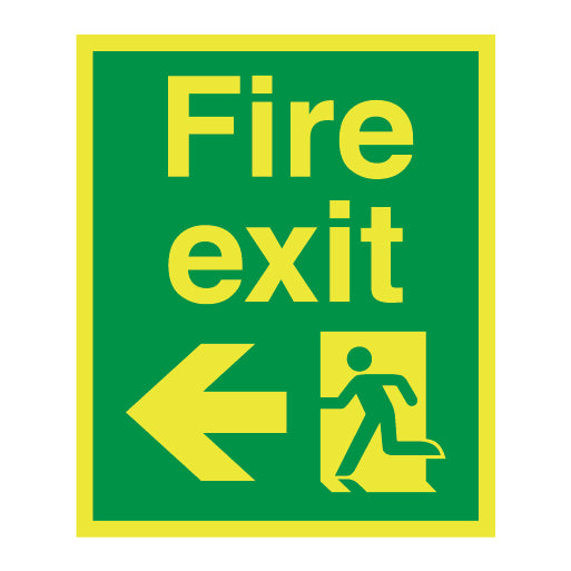 Photoluminescent Fire Exit Symbol Arrow Left Pillar Sign - Direct Signs