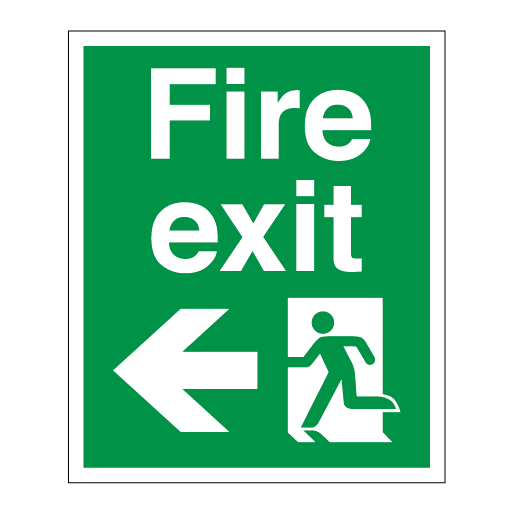 Fire Exit Running Man Symbol Arrow Left Pillar Sign - Direct Signs