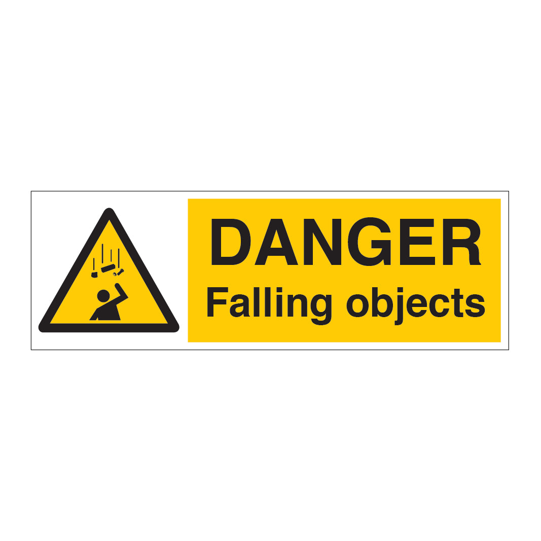 DANGER Falling Objects Sign - 3mm Aluminium Composite / 600mm X 200mm - Direct Signs